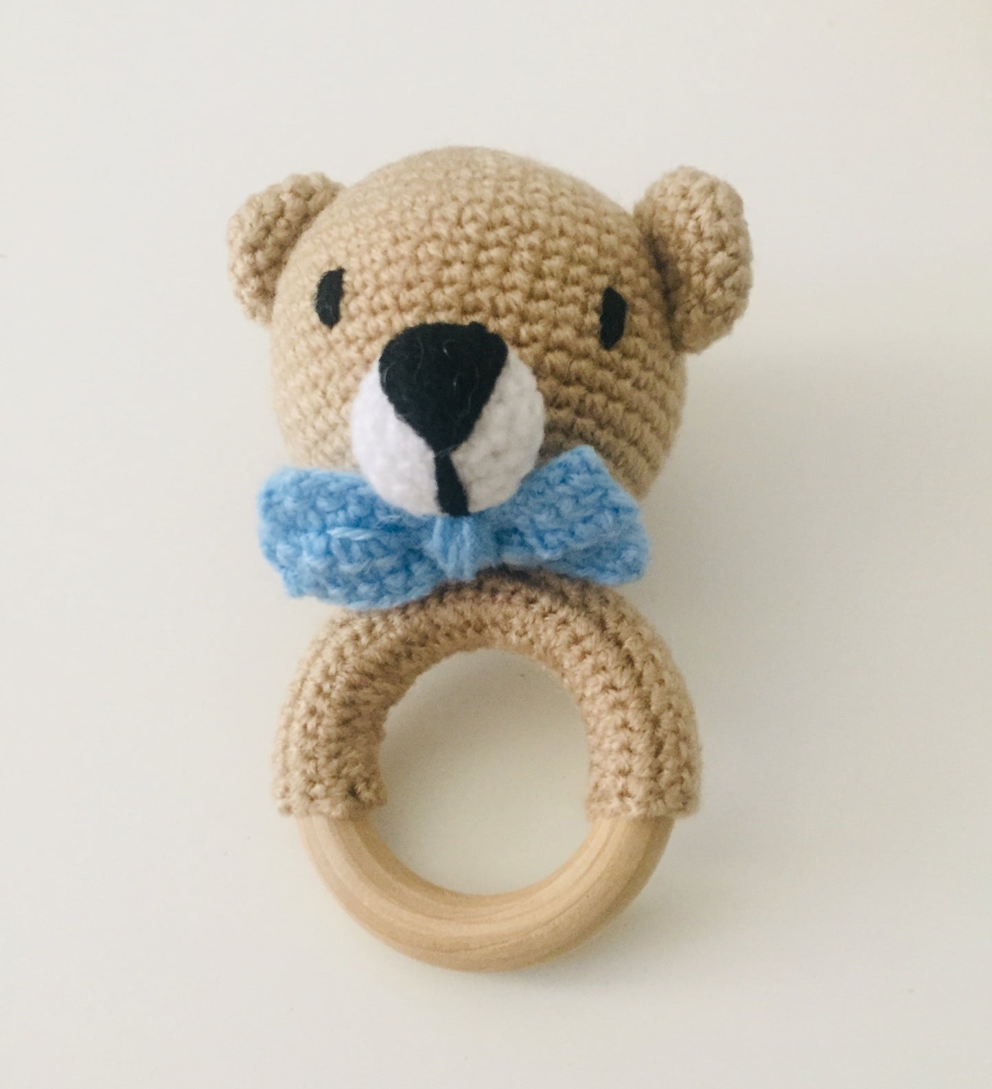 Handmade Crochet Teddy Baby Rattle with cute Bow