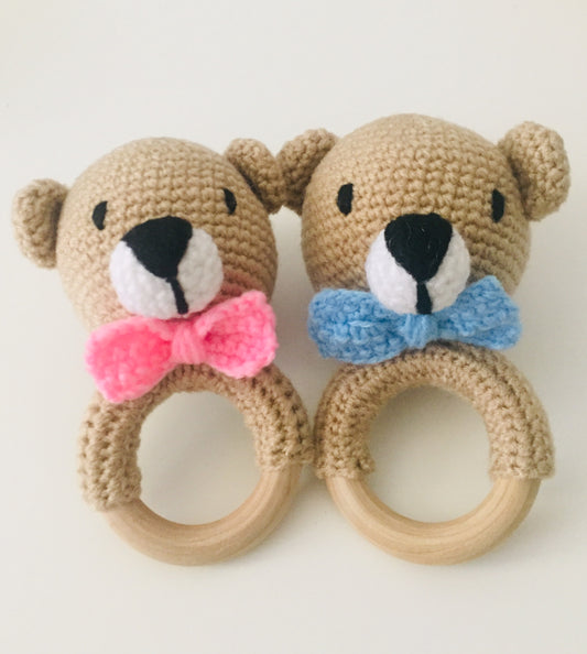 Handmade Crochet Teddy Baby Rattle with cute Bow