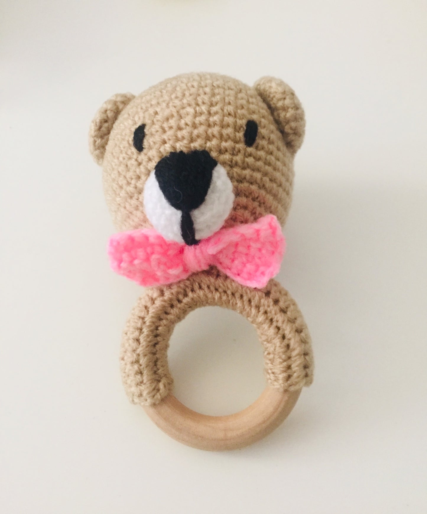 Handmade Crochet Teddy Baby Rattle with cute Bow